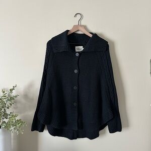 UGG Maribeth Cocoon Cable Knit Button Front Cardigan Sweater Black